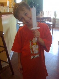 Tommy wearing his new LEGO pope shirt back in 2009